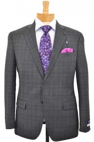 Hart Schaffner Marx Gray Windowpane Tailored Fit Suit #34N0027