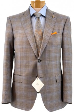 Pal Zileri Light Brown and Blue-Gray Pattern Suit #3559-37