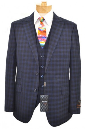 Tiglio Blue & Navy Vested Tailored Fit Suit #600-1158-3