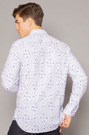 International Laundry White & Blue Long Sleeve Slim Fit Sportshirt #7526-4