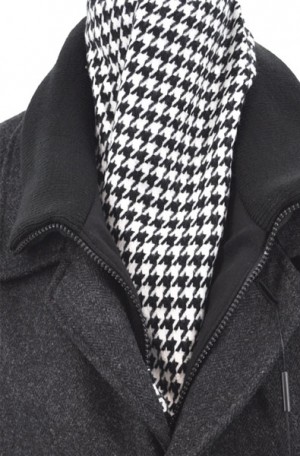 Calvin Klein Charcoal Herringbone Double Collar Coat #7AC0015