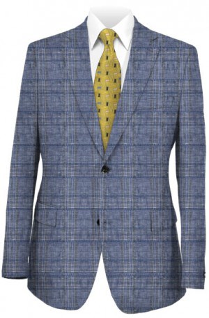 Calvin Klein Blue Plaid Linen Tailored Fit Sportcoat #7AY0141