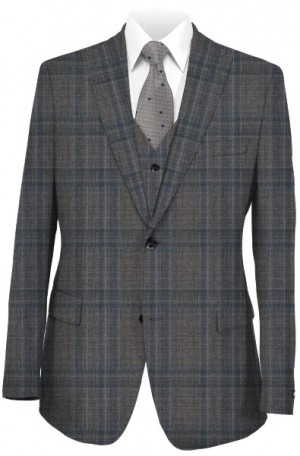 Tiglio Gray Windowpane 3-Piece Tailored Fit Suit #83134-1A