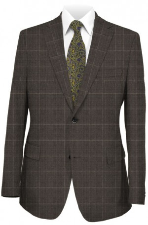 Rubin Gray with Brown Windowpane Tailored Fit Suit #A2029