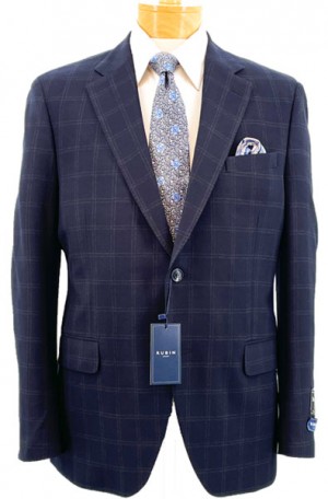 Rubin Navy Windowpane Tailored Fit Suit #A2096