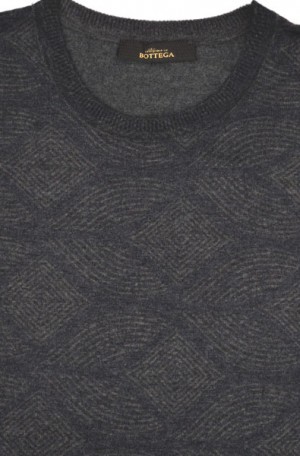 Bottega Gray Pattern Lightweight Crewneck Sweater BTK-721-4