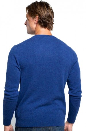 Quinn Royal Blue Crew Neck Merino Wool Sweater CM83105-RYL