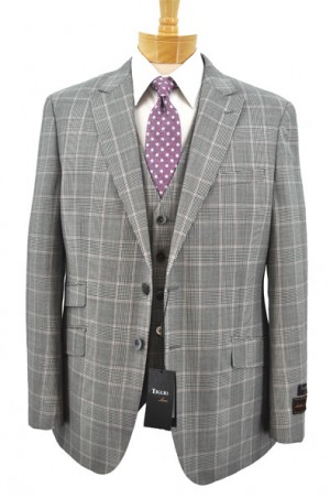 Tiglio Gray with Lavender Plaid Tailored Fit Vested Suit #LV13781-1