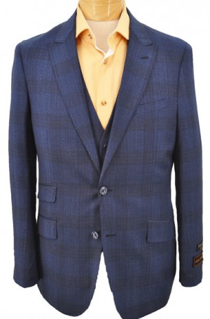 Tiglio Navy Plaid Tailored Fit Suit #LZ3580-0525