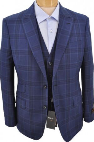 Tiglio Blue & Navy Pattern Vested Tailored Fit Suit #LZ3580-1125