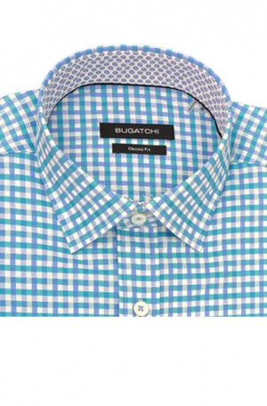 Bugatchi Blue, White & Emerald Check Classic Fit Shirt #NS7500L28-EMER