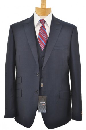 Tiglio's Newest Navy Tone-on-Tone Vested Tailored Fit Suit #R8188749-5