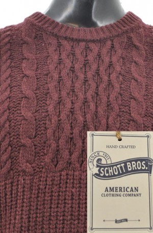 Schott Burgundy 1/2-Cable Knit Sweater #SW1816-BURG