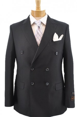 Tiglio Black Double Breasted Tailored Fit Suit #TIG-1001DB