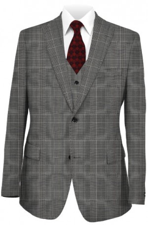 Tiglio Gray Plaid Vested Tailored Fit Suit #TS5273-1V