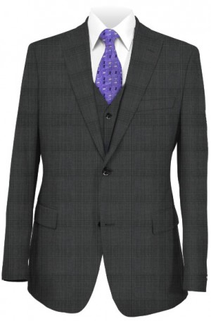 Tiglio Deep Gray Micro-Check Tailored Fit Vested Suit #TS6082-6