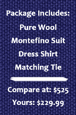 Montefino  Solid Black Pure Wool Suit Package