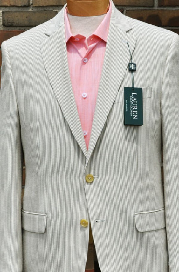 Ralph Lauren Tan & White Seersucker Suit #12VV0023 - Mens Suits